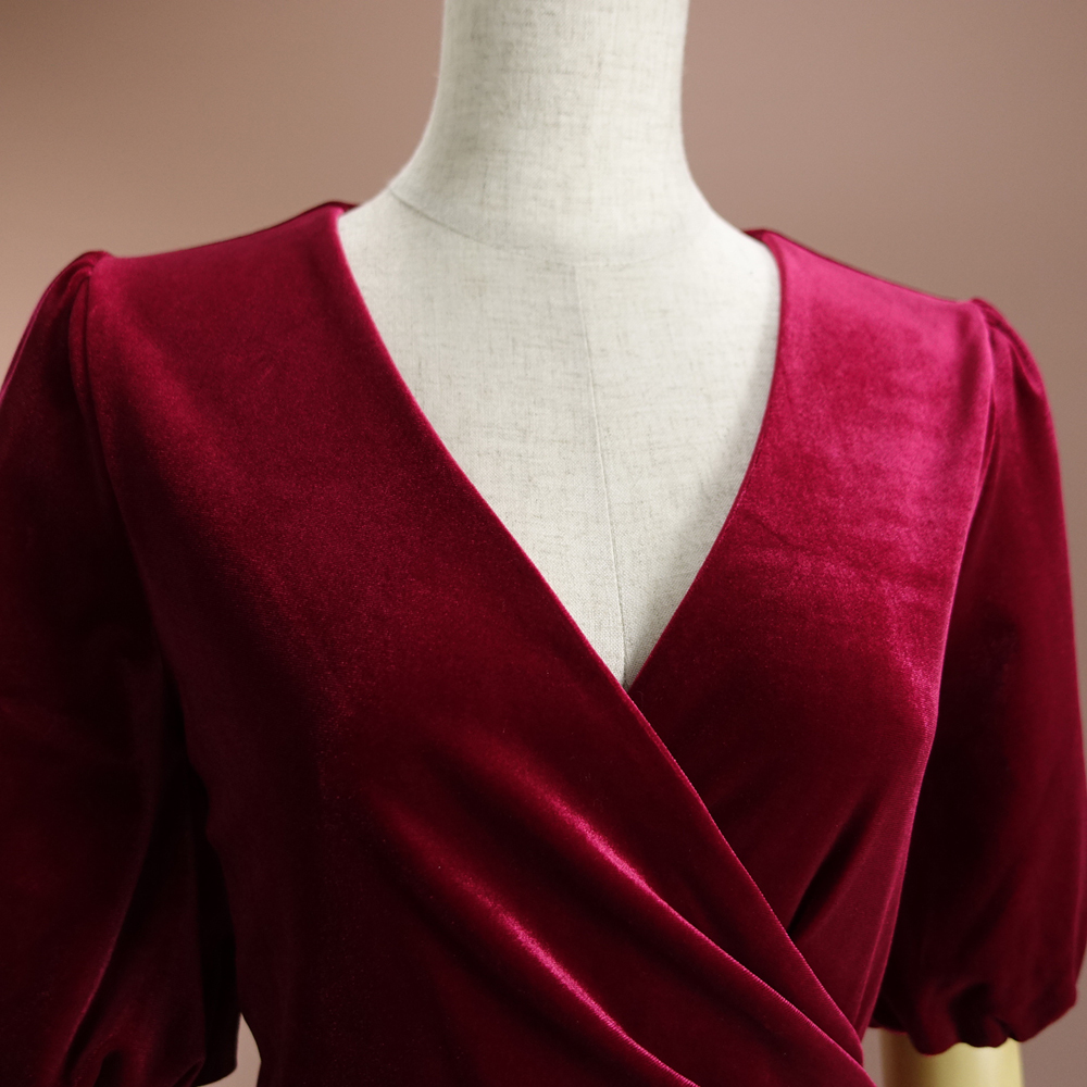新品 DKNY 16/21号 ダナキャラン 赤 ベロア ワンピース パーティドレス 半袖 大きいサイズ 結婚式 二次会 披露宴 フォーマル 葵47D1604_画像4