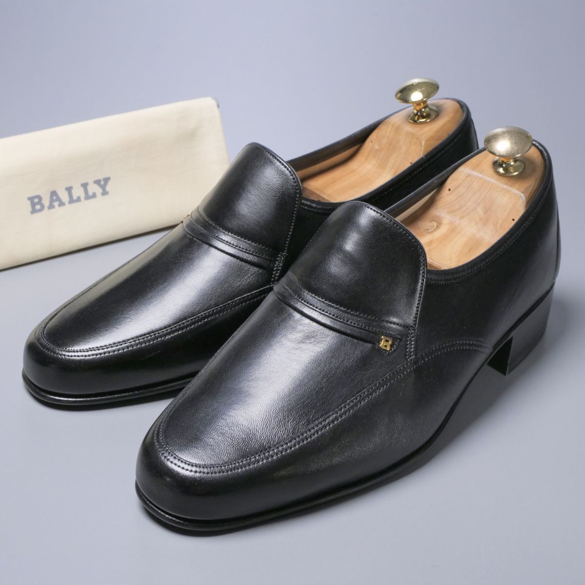 GO9506//未使用/スイス製*バリー/BALLY*メンズ5.5E/モカシンローファー/レザースリッポン/革靴/黒/ブラック_画像2