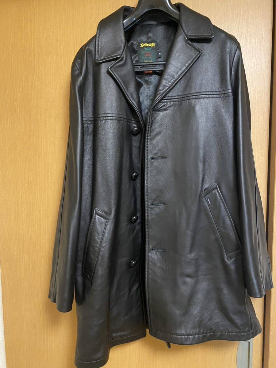 超美品　Supreme Schott Leather Overcoat M レザージャケット レザー レザーコート 革 革ジャン ブラック カーコート 