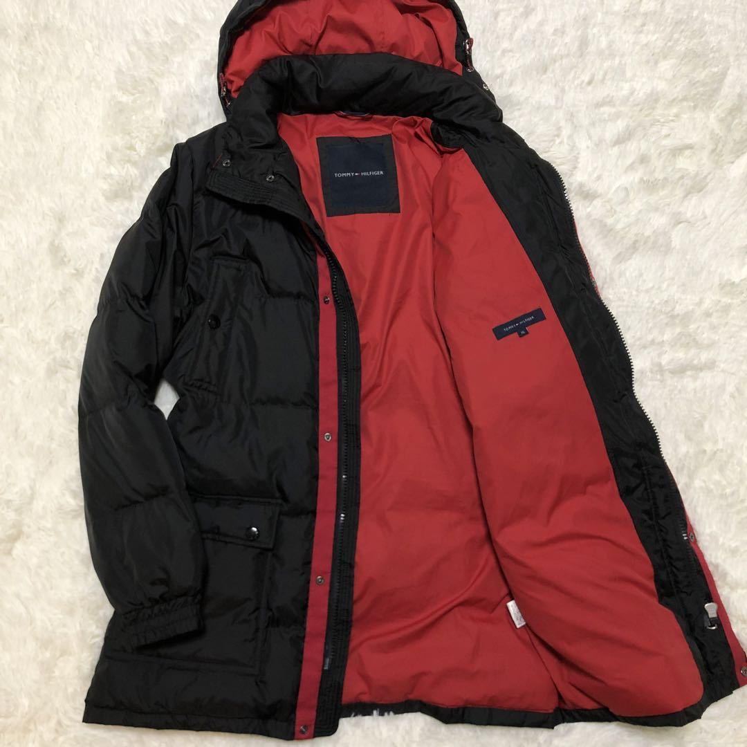 【美品】TOMMY HILFIGER トミーヒルフィガー ダウンジャケット コート 中綿 メンズ ファスナー フード 2way 羽織 サイズXL ブラック 黒_画像1