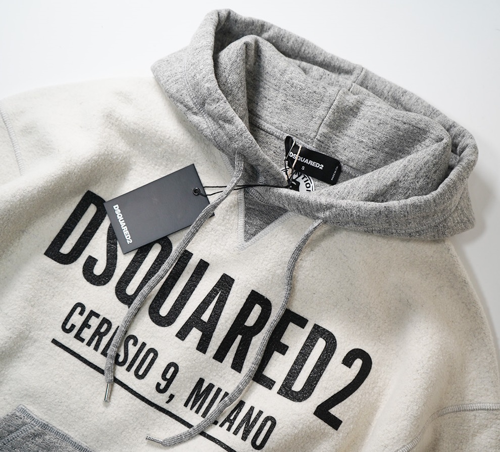 新品105,600円【 DSQUARED2 ディースクエアード 】21‐22AW/伊製/MIKE FIT/CERESIO 9 ロゴプリント切替起毛スウェットパーカーM/48相当/H_画像5