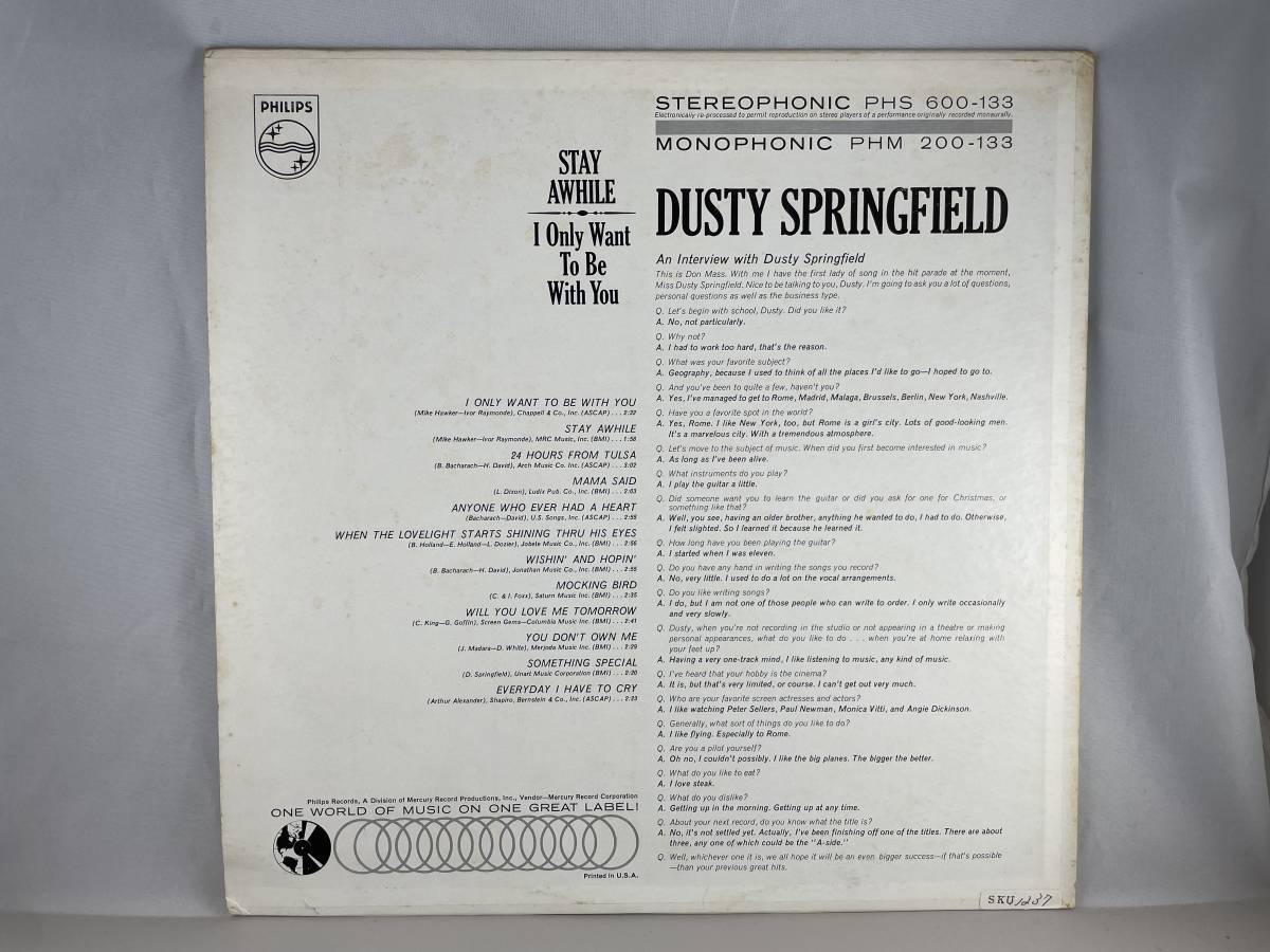 US盤　MONO　LP　DUSTY SPRINGFIELD　STAY AWHILE - I Only Want To Be With You　ダスティ・スプリングフィールド　PHM200-133_画像2