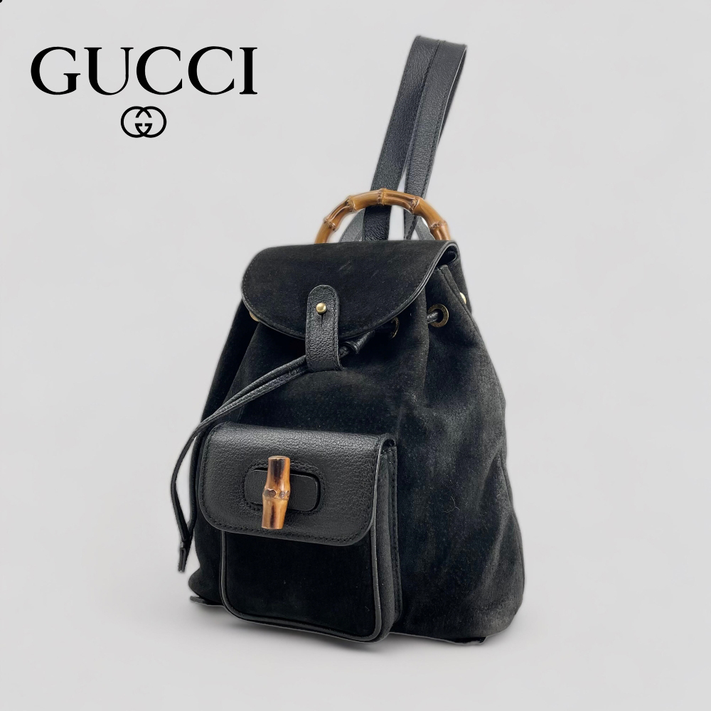 ●GUCCI・グッチ● バンブー ミニリュック ブラック スウェードレザー バックパック リュックサック _画像1