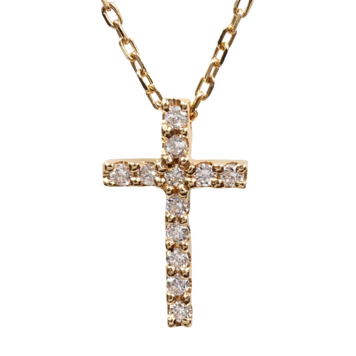 アメリカ通販ファッション 0.03ct ダイヤモンド ネックレス モチーフ クロス YG K18 スタージュエリー JEWELRY STAR 新品仕上げ 18金 ジュエリー イエローゴールド ネックレス、ペンダント、チョーカー