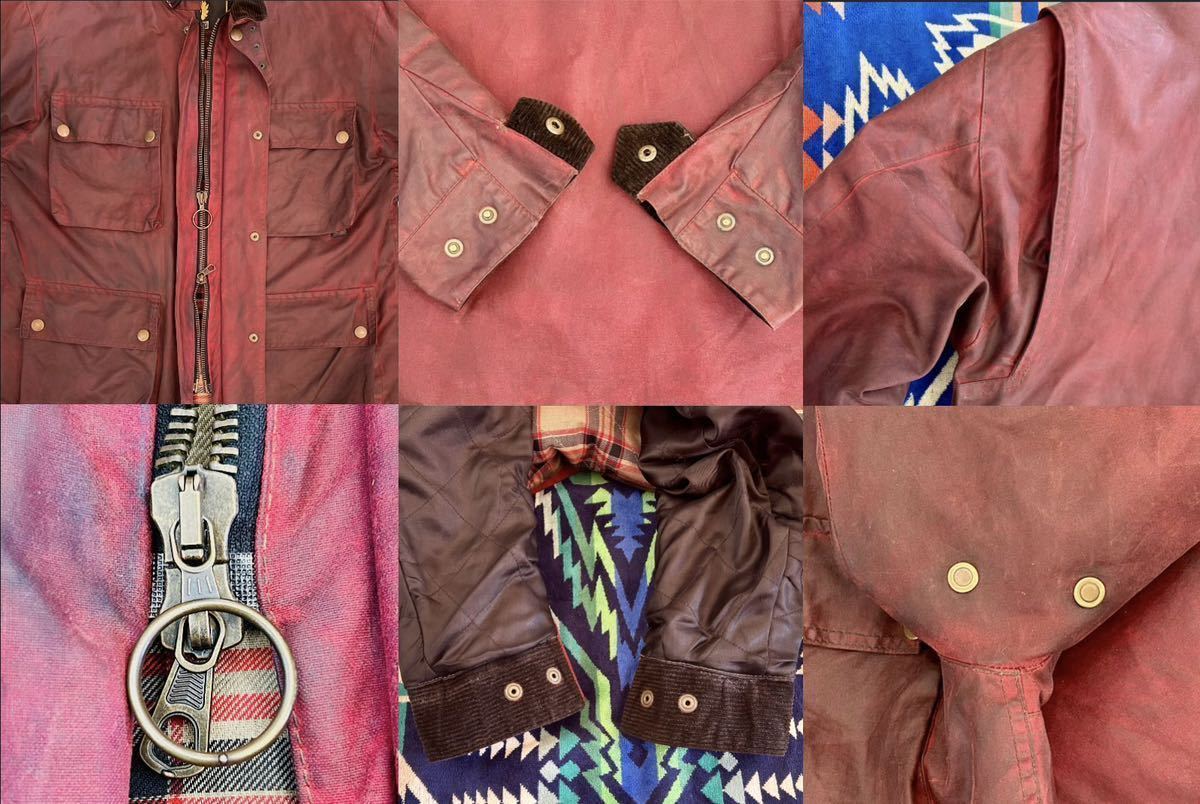 ★BELSTAFF★’90s★乱痴気購入★SIZE M★Oiled/Waxed Cotton Motorcycle Jacket★M★English Made★Red★TRIALMASTER(？)★昨年_Wジップ 袖ガゼット Aプリーツ 通気孔