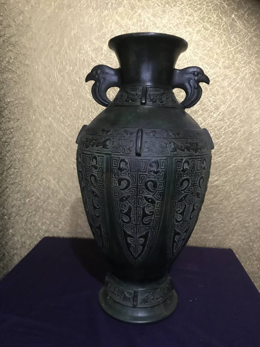 青銅 花瓶 金属工芸 銅製 花入 壺 美術品 置物 飾り インテリア オブジェ レトロ_画像3