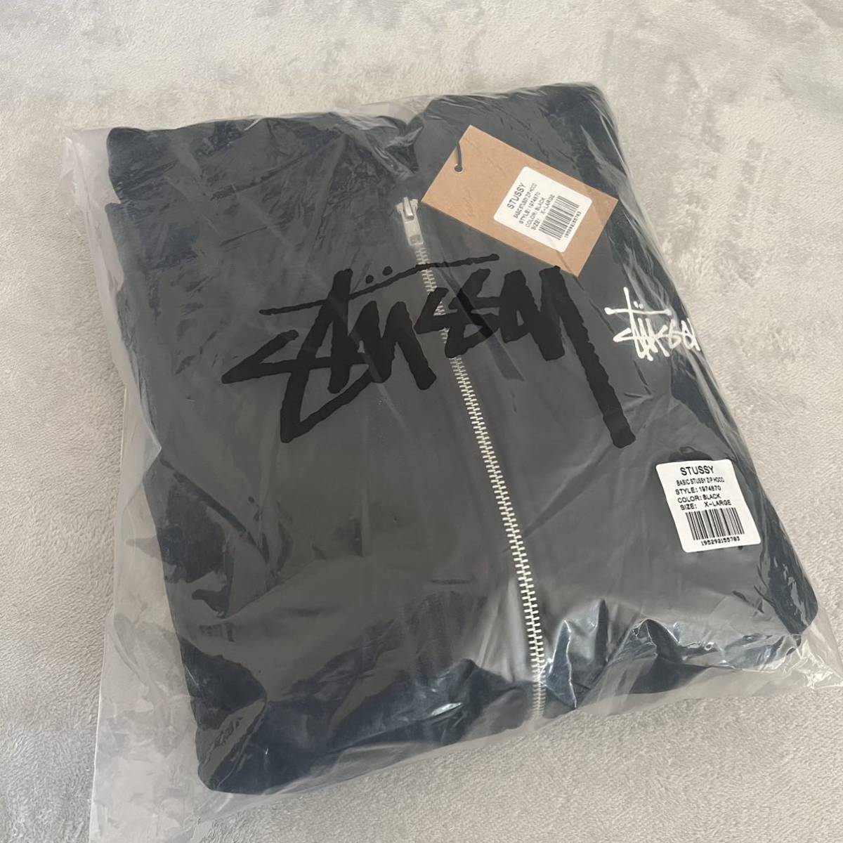 ステューシー ジップ パーカー ベイシック スウェットXL ブラック stussy BASIC ZIP HOODIE 黒 送料無料_画像9