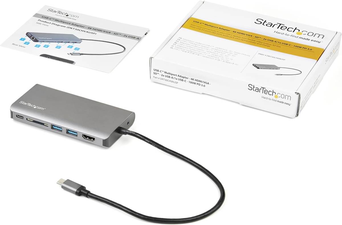 送料無料★StarTech.com USB Type-C マルチ 変換アダプタ HDMI または VGA対応 100W 30cmホストケーブル USB-C接続マルチハブ DKT30CHVAUSP_参考画像