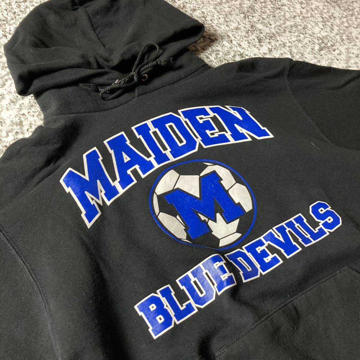 【グッドレギュラー】チャンピオン　サッカーチーム　プリントスウェットパーカー　ブラック　Mサイズ 古着 Hooded 