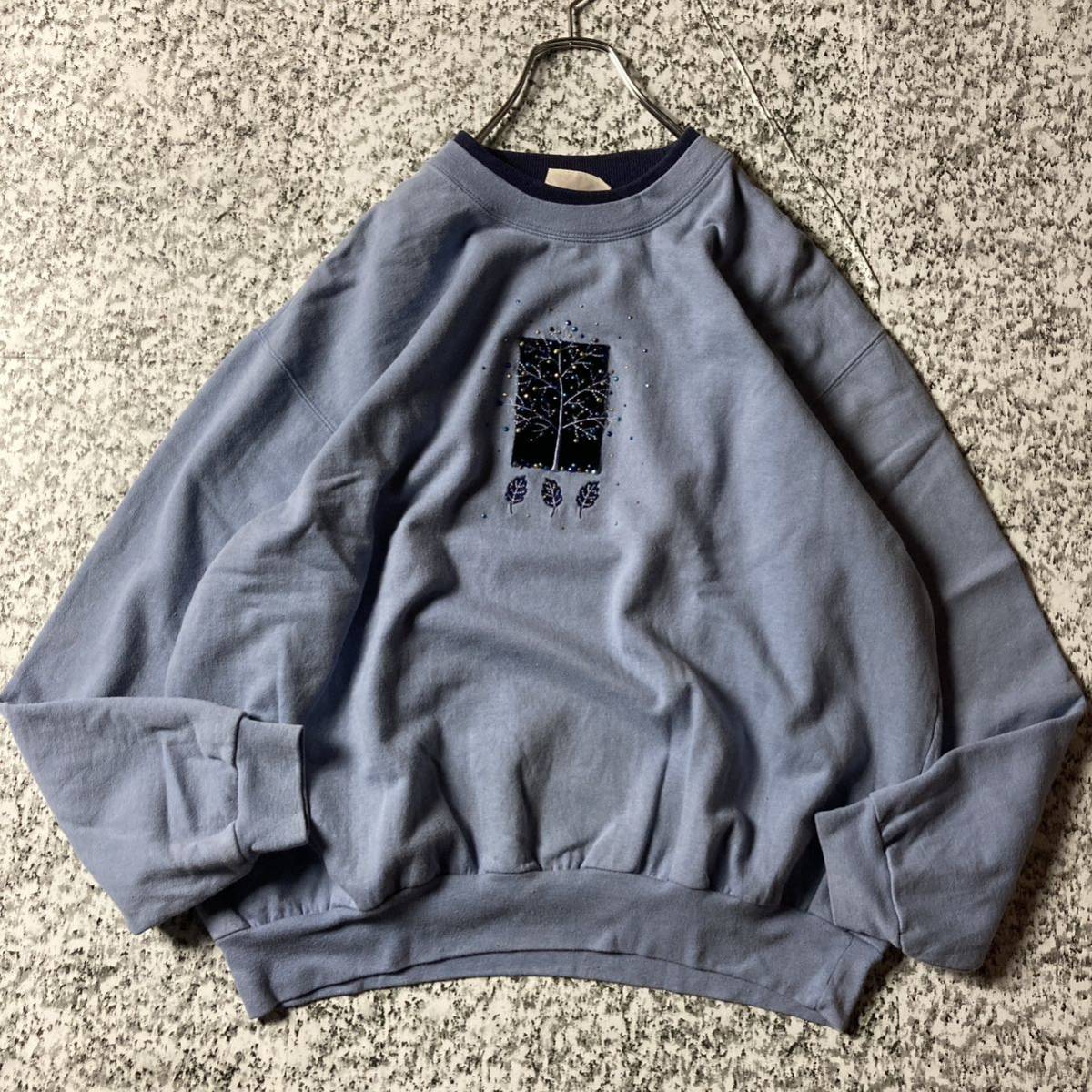 ラインストーン　刺繍デザイン　くすみカラーレディーススウェット　XLサイズ 古着 パナマボーイ