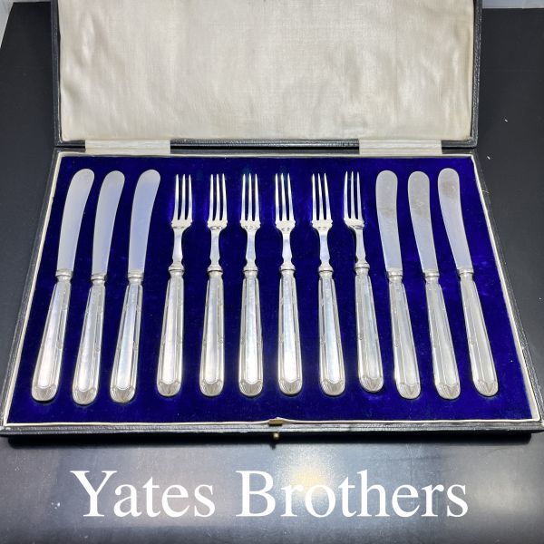 【Yates Brothers】 【純銀ハンドル】ティーナイフ/フォーク 12本 1970年 ケース