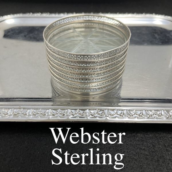 【Webster】Art Deco 透かしのコースター 7枚【純銀 / ガラス】 スターリングシルバー