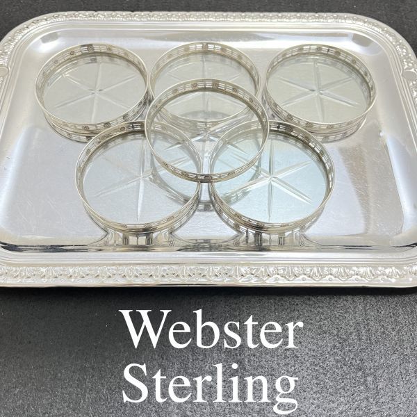 【WEBSTER】 フローラルのコースター 6枚【純銀/ガラス】 透かし スターリングシルバー