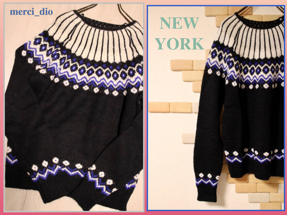 NEW YORK select ネイティブ編み モックネック ラグランニット トップス セーター ブラック パープル 新品 未使用 ロンハーマン _画像3