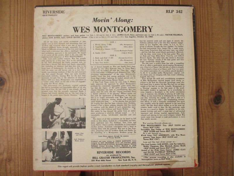 Wes Montgomery / ウェスモンゴメリー / Movin' Along / Riverside / 黒大DG / US盤_画像2