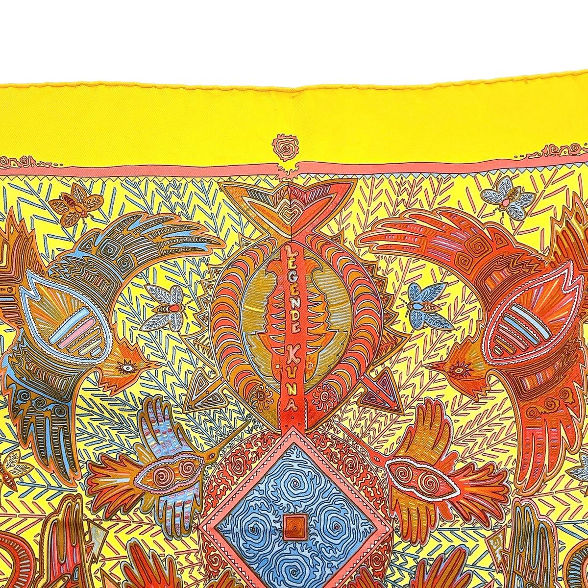 美品 エルメス ガウロッシュ 45 スカーフ シルク パナマのクナ族の伝説 黄