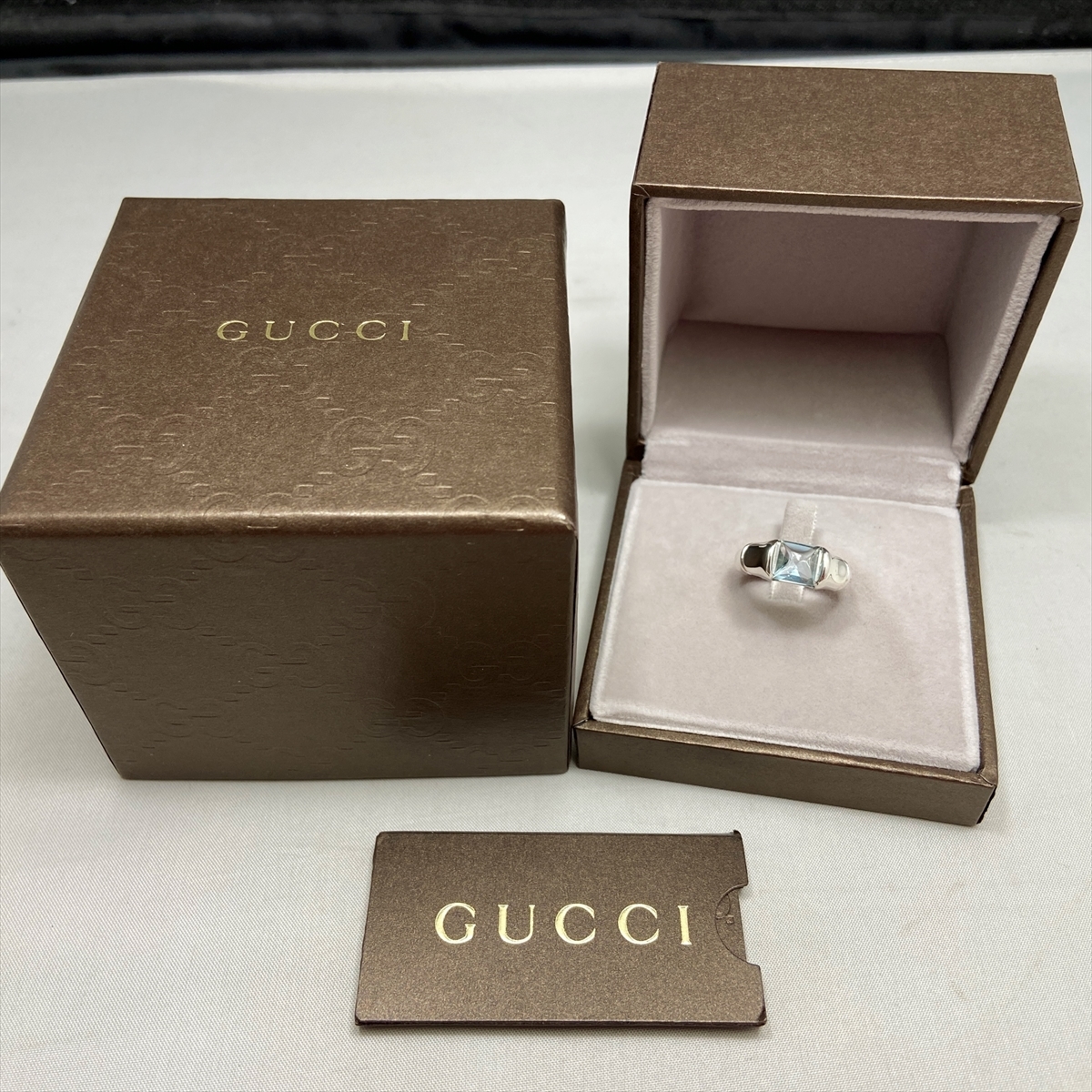 新品仕上 廃盤 希少 グッチ GUCCI バンブー リング 指輪 シルバー ブルートパーズ 7.5号 925