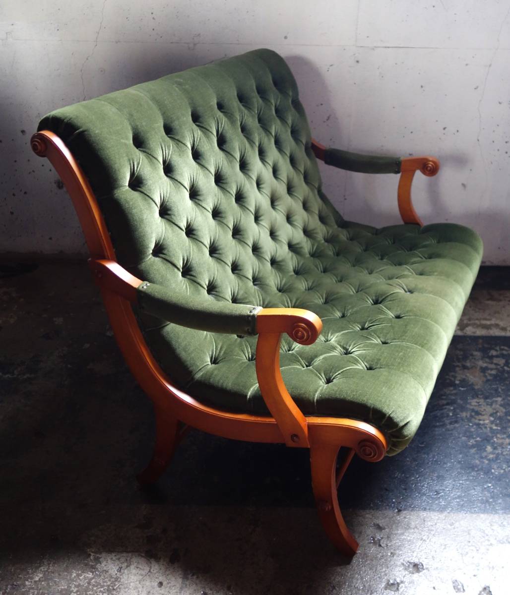  Yokohama classic furniture * high class hand made furniture *Daniel Daniel * living collection boots * Rav seat 2P sofa birch Sakura material green . ground 