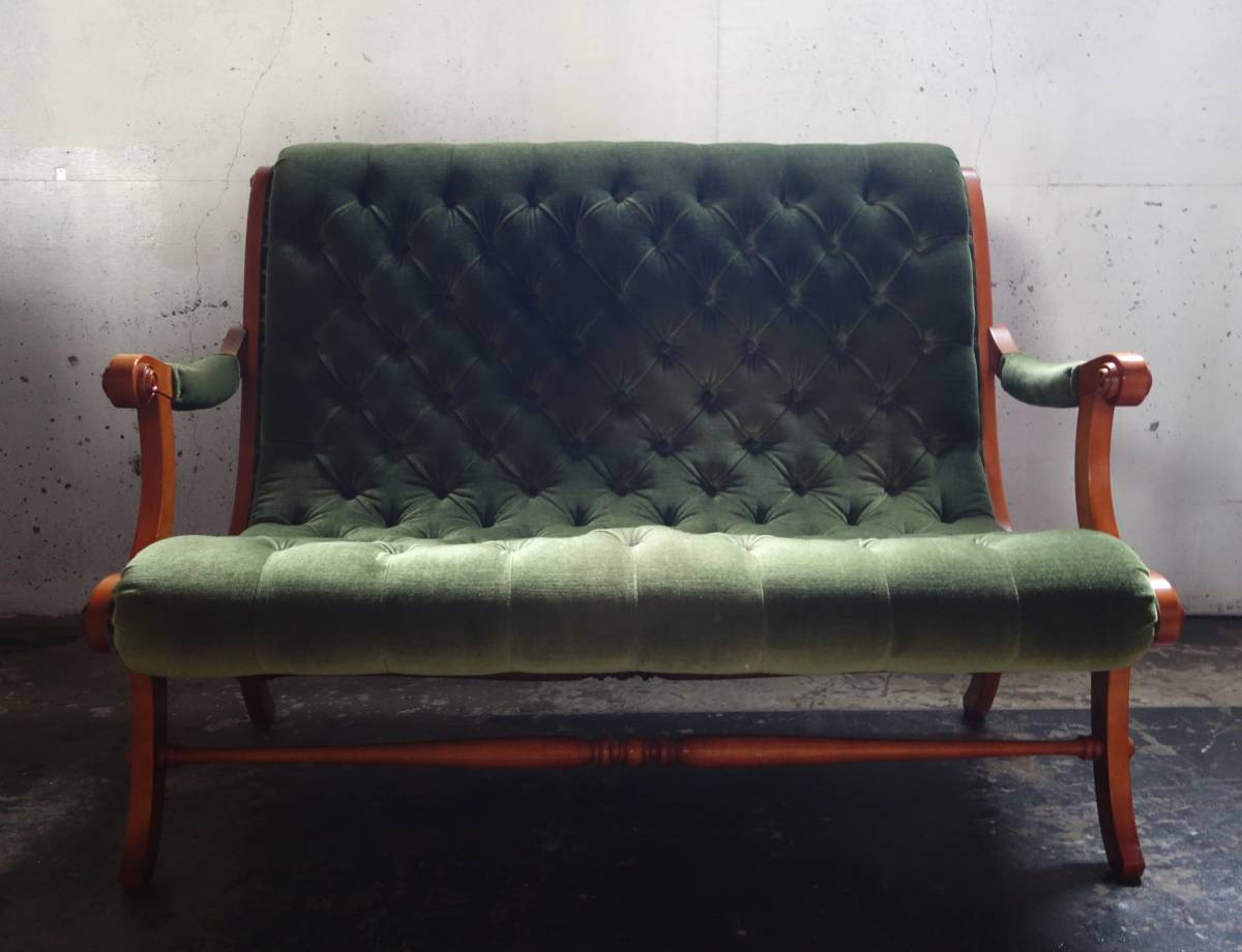  Yokohama classic furniture * high class hand made furniture *Daniel Daniel * living collection boots * Rav seat 2P sofa birch Sakura material green . ground 