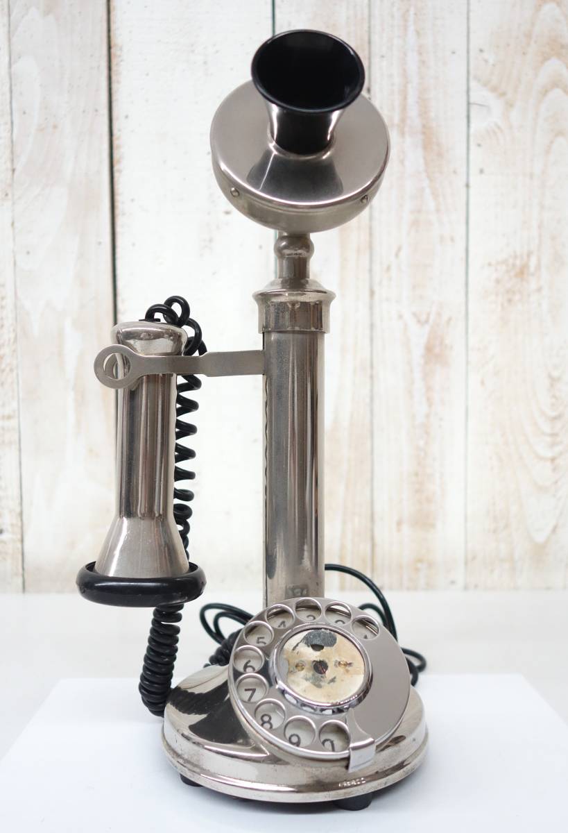 アンティーク レトロ 当時物 *Vintage Telephone 縦型電話機 スタンド電話*クローム メッキ *詳細不明 *インダストリアル