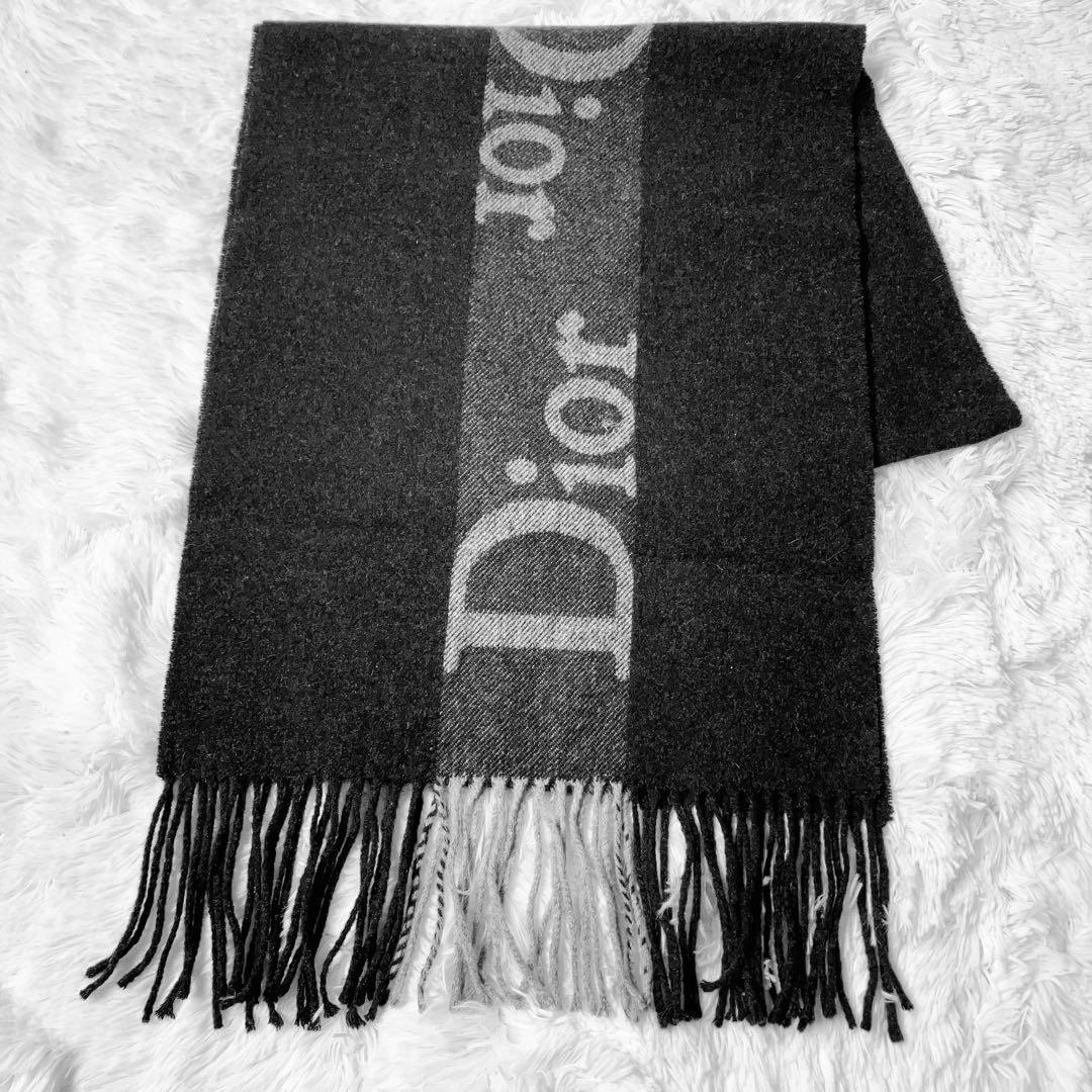 【美品】クリスチャン ディオール dior マフラー ブラック 黒 メンズ レディース ユニセックス ウール カシミヤ 642