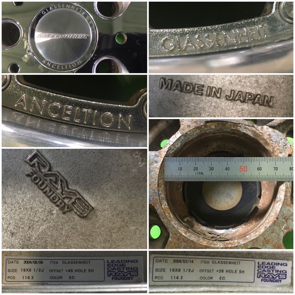 NT333 中古 RAYS レイズ ANCELTION グラッセンハイト GLASSENHEIT ホイール 19×8.5J +45 19×8.5J +26 PCD 114.3 タイヤ 245/35R19 4本_画像9