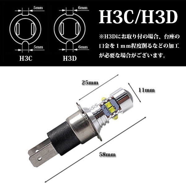 送料込..LED ホワイト・イエロー選択 CREE製 H3C H3D ショート 12V 6000K/3000K フォグランプ プロジェクターレンズ 2個入_画像3