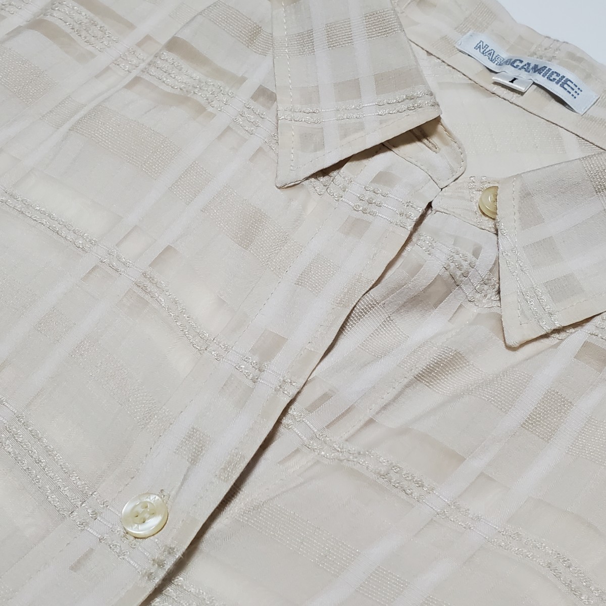 NARACAMICIE Nara Camicie оттенок бежевого прозрачный длинный рукав блуза размер 1( примерно M размер соответствует ) б/у товар 
