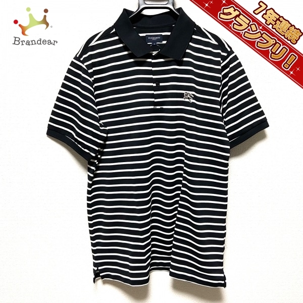 バーバリーゴルフ BURBERRYGOLF 半袖ポロシャツ サイズ4 XL - 黒×白×アイボリー メンズ ボーダー 美品 トップス
