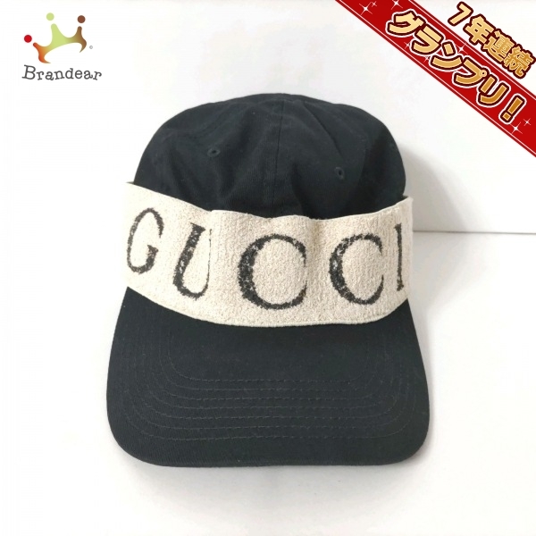 グッチ GUCCI キャップ XL - コットン×ポリエステル×化学繊維 黒×ベージュ 帽子