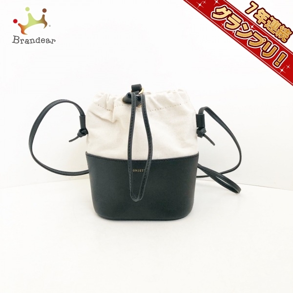 オルセット ORSETTO ショルダーバッグ - レザー×キャンバス 黒×白 巾着型/ミニバッグ バッグ