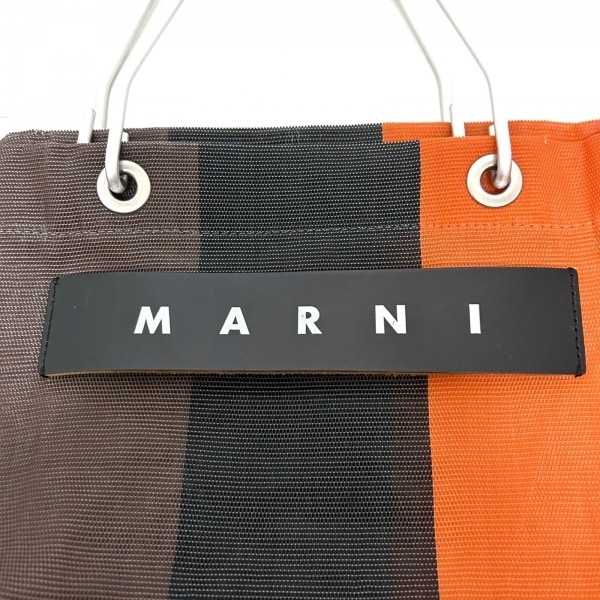 マルニ MARNI トートバッグ ナイロン×アルミニウム×レザー オレンジ×ピンク×黒 ストライプ バッグ_画像8