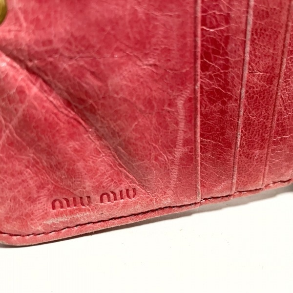 ミュウミュウ miumiu 2つ折り財布 ギャザーウォレット レザー ピンク ラウンドファスナー 財布_画像5