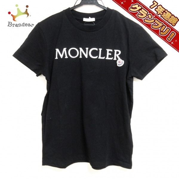 モンクレール MONCLER 半袖Tシャツ サイズXS MAGLIA MANICHE CORTE 黒×白 レディース クルーネック/ロゴ刺繍 トップス_画像1