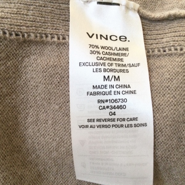 ヴィンス VINCE 長袖セーター サイズM - ライトグレーブラウン メンズ Vネック/カシミヤ混 トップス_画像4