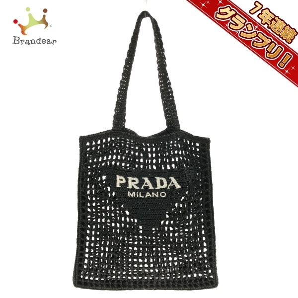 プラダ PRADA トートバッグ 1BG393 クロシェ ラフィア 黒 美品 バッグ