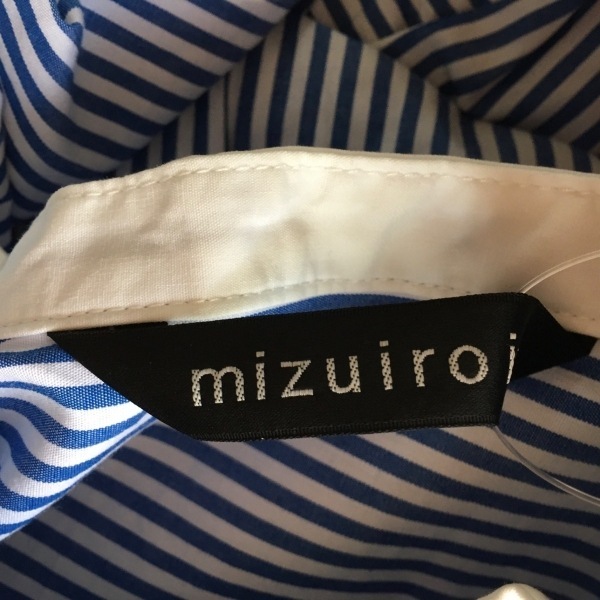 ミズイロインド mizuiro ind 七分袖シャツブラウス - 白×ブルー レディース ストライプ/オーバーサイズ 美品 トップス_画像3