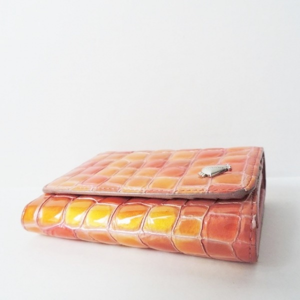 コッコフィオーレ COCCO FIORE 2つ折り財布 - エナメル（レザー） オレンジ×ライトブラウン 型押し加工/ハート/ラインストーン 財布_画像8