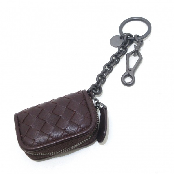 ボッテガヴェネタ BOTTEGA VENETA キーホルダー(チャーム) イントレチャート レザー×金属素材 ダークブラウン 美品 キーホルダー_画像2