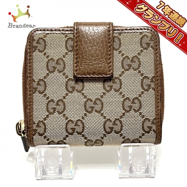 グッチ GUCCI 2つ折り財布 346056 GG柄 ジャガード×レザー ベージュ×ダークブラウン 財布_画像1