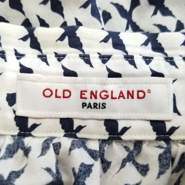 オールドイングランド OLD ENGLAND サイズ38 M - 白×ダークネイビー レディース レギュラーカラー/半袖/ひざ丈/鳥 ワンピース_画像3