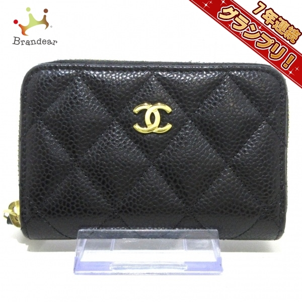 シャネル CHANEL コインケース A69271 マトラッセ キャビアスキン 黒 ラウンドファスナー/ゴールド金具 22番台 財布_画像1