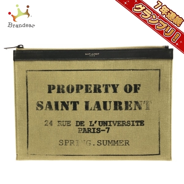 サンローランパリ SAINT LAURENT PARIS クラッチバッグ 397295 iPadライダー キャンバス×レザー カーキ×黒 美品 バッグ