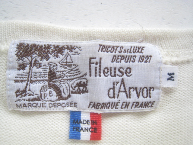 美品フランス製!!フィールズダルボー Fileuse d’Arvor*ボーダー柄コットンニットバスクセーター M 白×紺 バスクシャツ_画像3