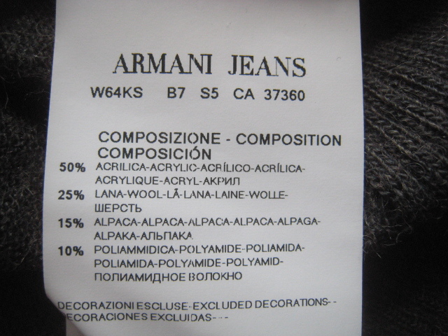 美品チュニジア製!!アルマーニジーンズ ARMANI JEANS*Uネック アルパカウールニットセーター 44 実寸S ダークブラウン ジョルジオ_画像6