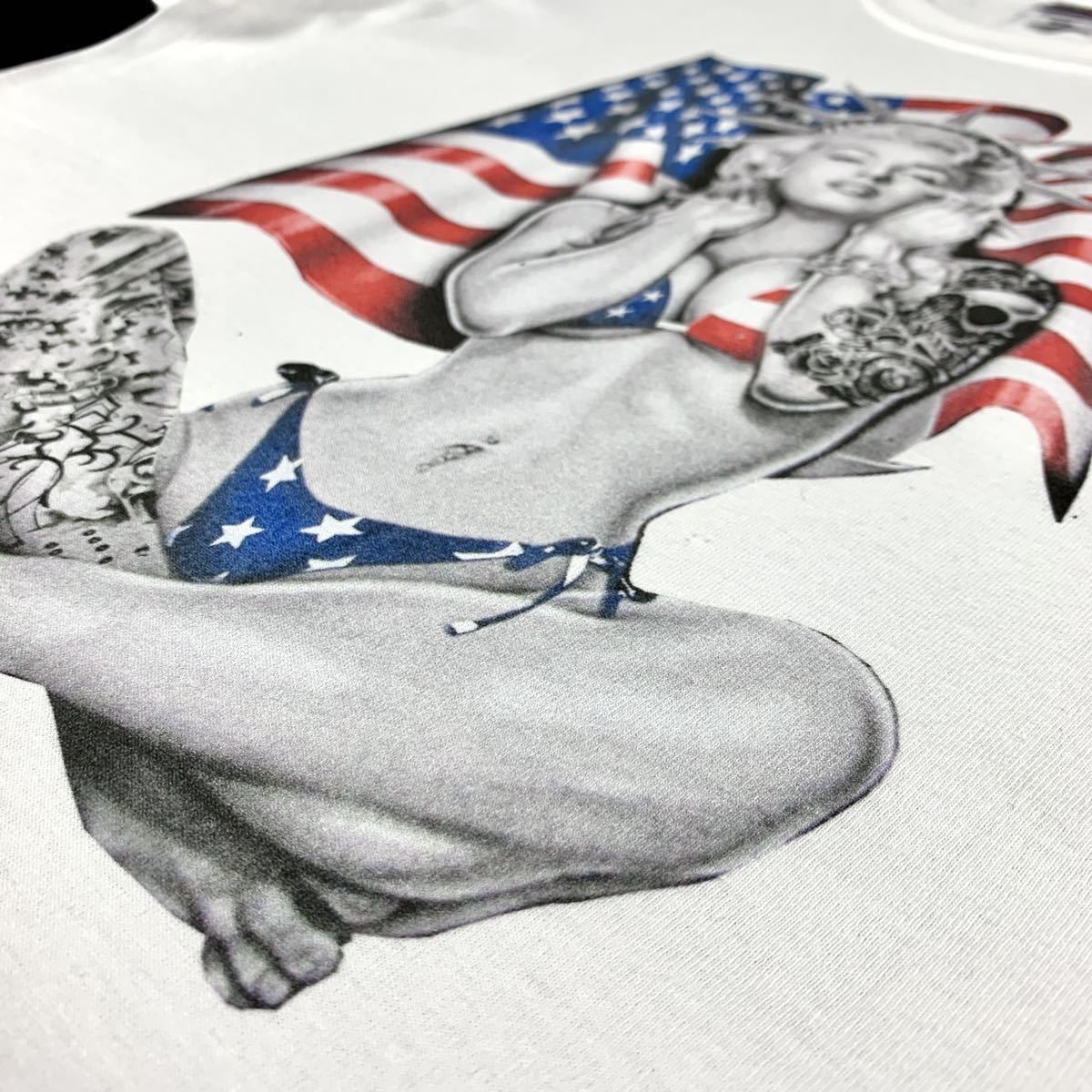 新品 未使用 マリリンモンロー アメリカ セックスシンボル 星条旗 ビキニ タトゥー ニューヨーク 自由の女神 Tシャツ ユニセックス Mサイズ_画像8