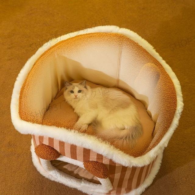 猫 犬 ベッド ふわふわ　暖か もこもこ　キャット　ペット用品 ペットハウス　滑り止め　クッション マット柔らかい 秋冬 ブラウン Mサイズ_画像5