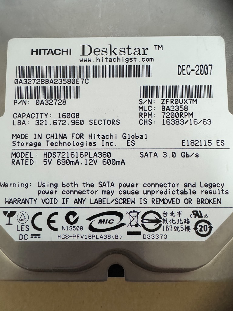 ☆SSD　HDD2台セット　中古　M.2 SSD SK hynix NVMe 128GB　中古　HITACHI　SATA　HDD　160GBのセットです。　CrystalDiskInfoチェック済☆_画像6