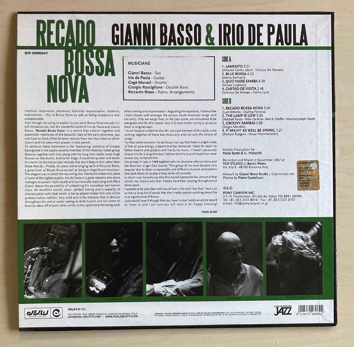 LPA22631 ジャンニ・バッソ & イリオ・デ・パウラ GIANNI BASSO IRIO DE PAULA 輸入盤LP 盤良好 イタリア_画像2