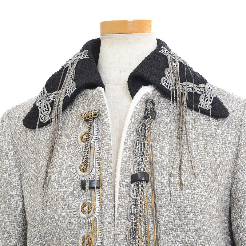 ルイ・ヴィトン 装飾チェーン ツイードジャケット グレー/ブラック　36サイズ ブランドピース_画像3